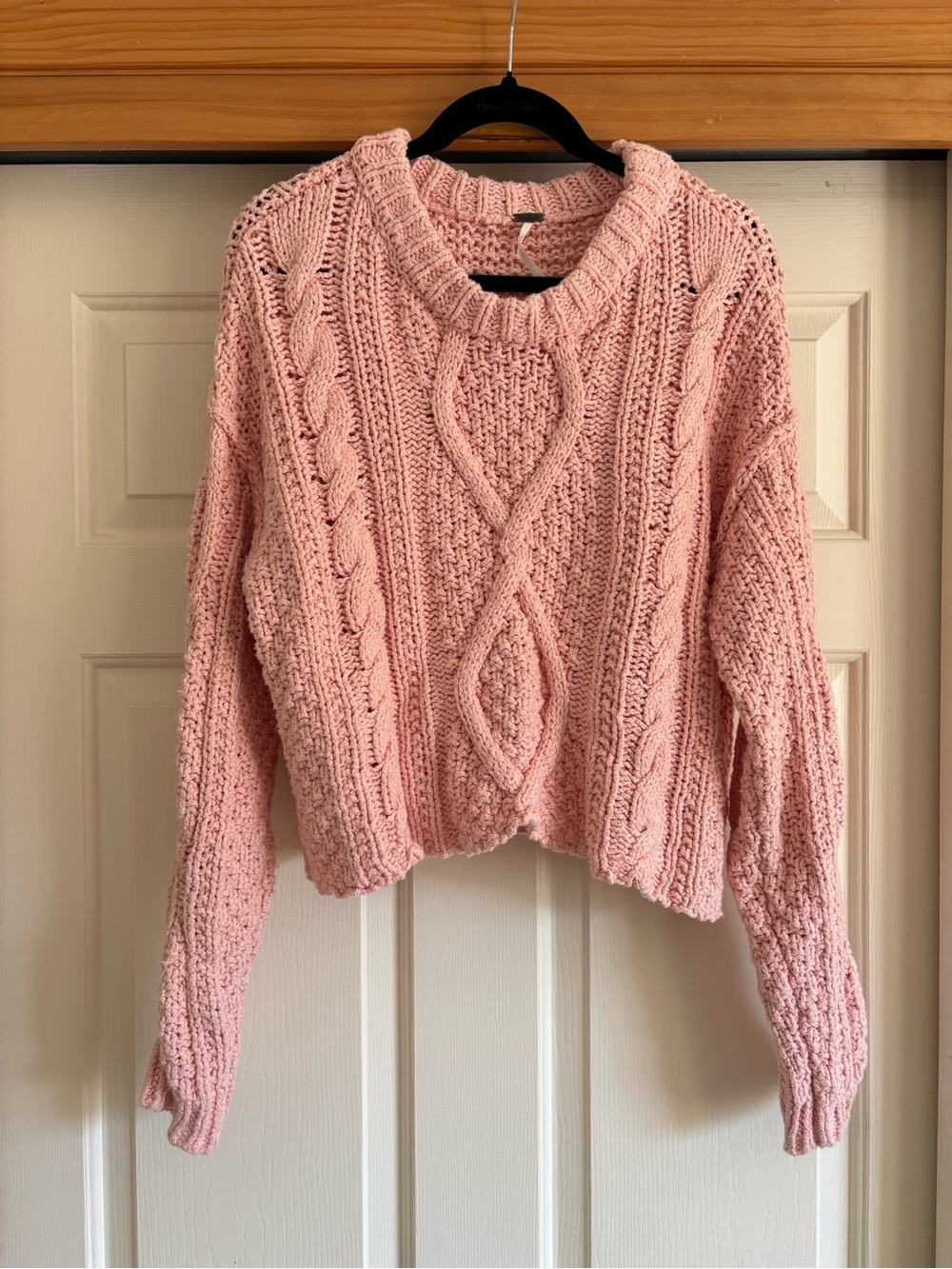 Free People Blush Cable Knit Cropped Crew Sweater